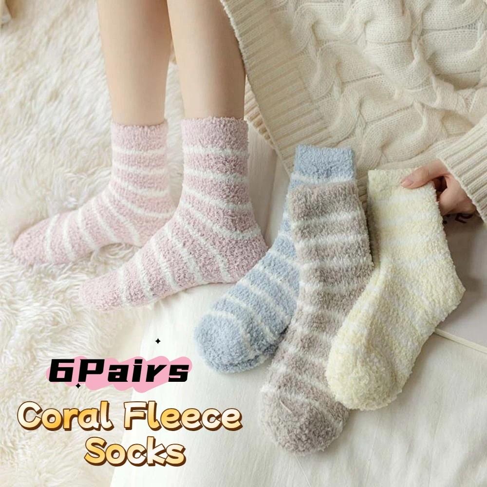 6 Paar Patchwork Verdickte Samtsocken Plüsch Schlafsocken Warme Korallenfleece Socken Herbst/Winter