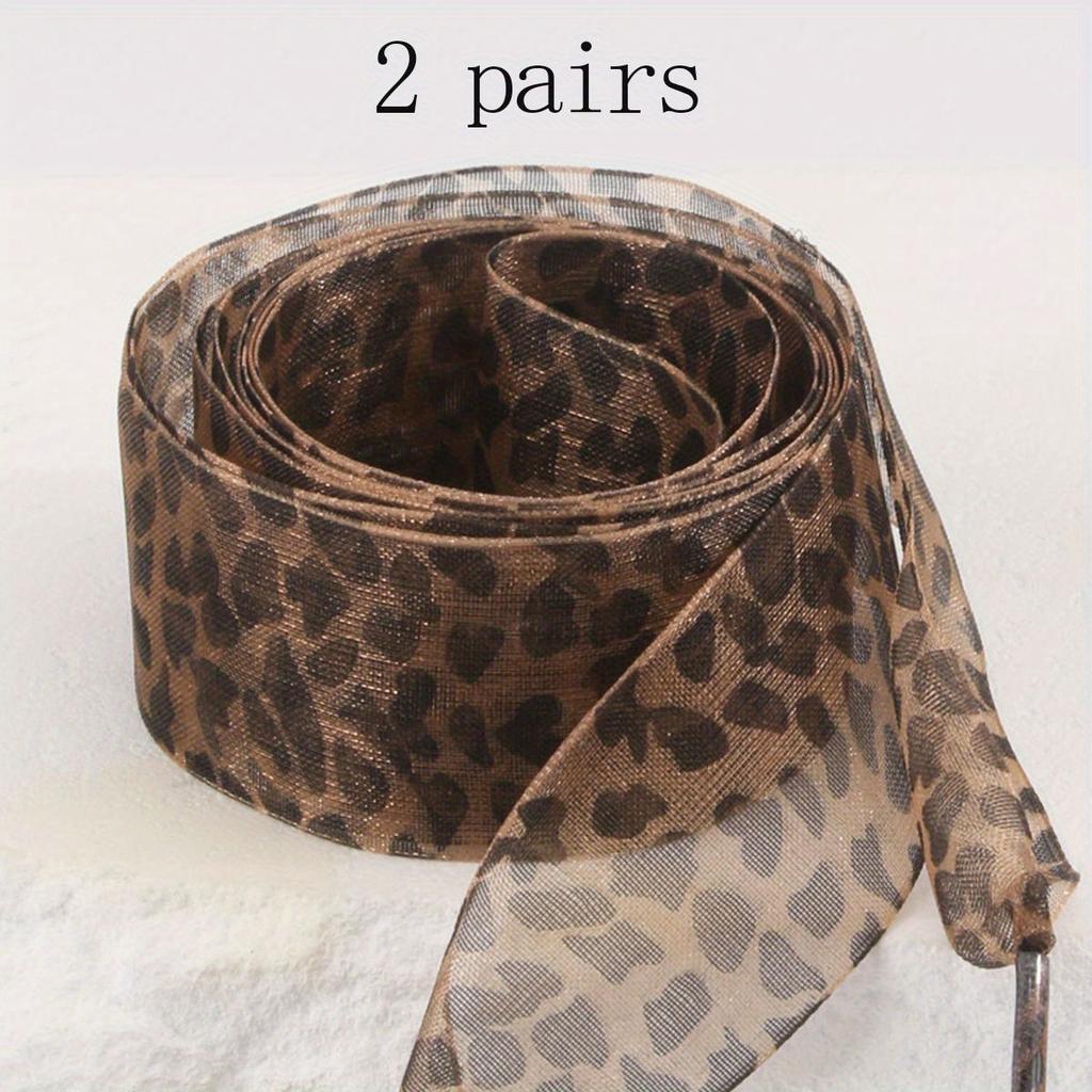 Organza cipőfűzők, 1 pár és 2 pár Divatos szatén szalag cipőfűzők, leopárdmintás szalag fonal csipke cipőfűzők