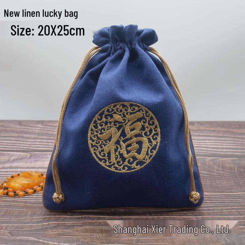 "Extra Large Embroidered Linen Drawstring Bag for Storage and Gifting"