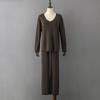 Women Spring Autumn Solid Color V Neck Ice Silk Pant Suits Relaxed High Waist Sweater Two Piece Set