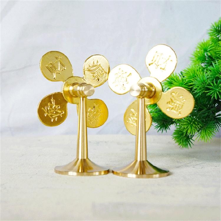 Brass Windmill Model Statue Luck Wealth Prosperities Metal Pinwheels Sculpture
