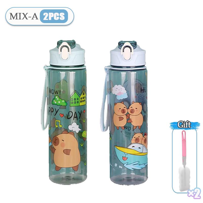 Cute Cartoon Capybara Water Bottle Leakproof Plastic Straw Cup Portable Outdoor Travel Large Capacity Sports Water Bottle