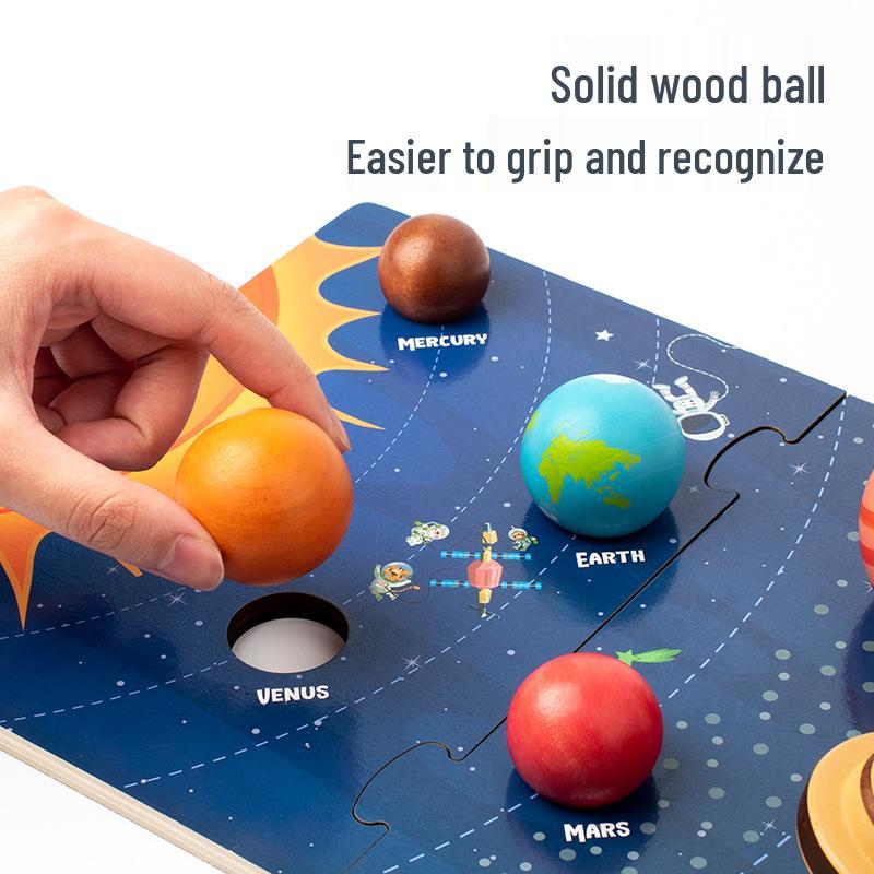 Montessori Wooden Solar System Puzzle - Eight Planets Educational Matching Board for Children