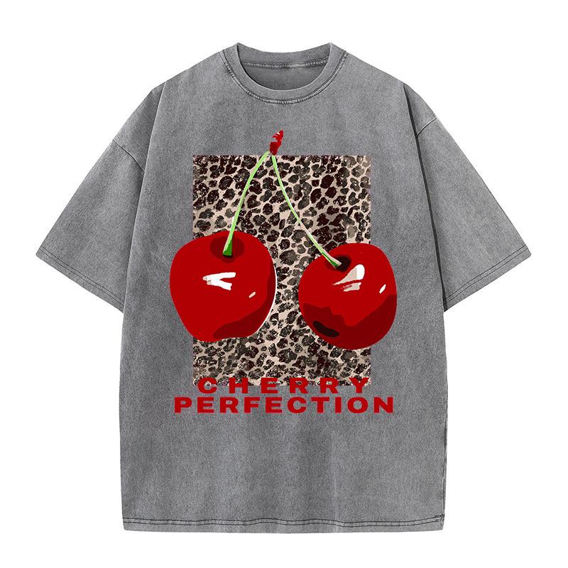 Vintage Cotton TShirt Retro Short Sleeve Batik Cherry Print Loose Fit Hip Hop Style for Men And Women S