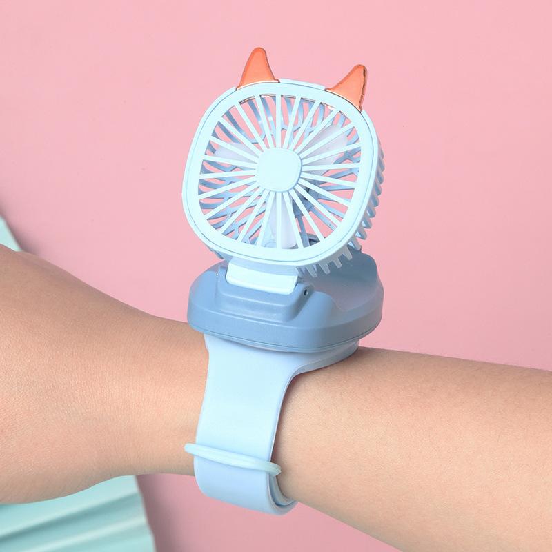 Watch Fan 1pcs Three-stage Wind USB Colorful Light Cartoon Mini Electric Fan Gift