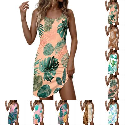 Vestido Casual de Moda para Mujer con Estampado Hawaiano, Cuello Redondo y Sin Mangas
