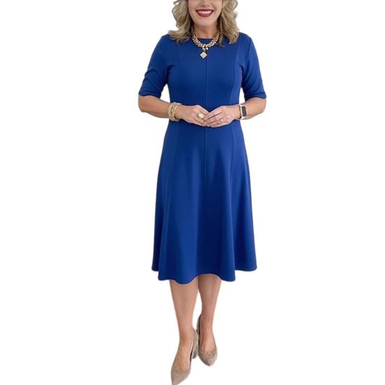 

Church Dress for Women Short Sleeve A Line Teacher Work Dress Casual Knee Length Business Office Dress S синій