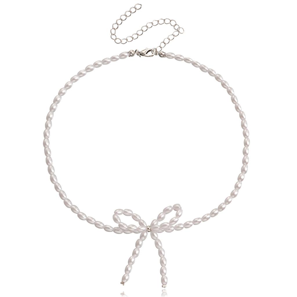 Elegant Pearl Zircon Bowknot Necklaces for Women Imitation Pearl Bow Choker Necklaces Exquisite Bowknot Tassel Pendant Necklace