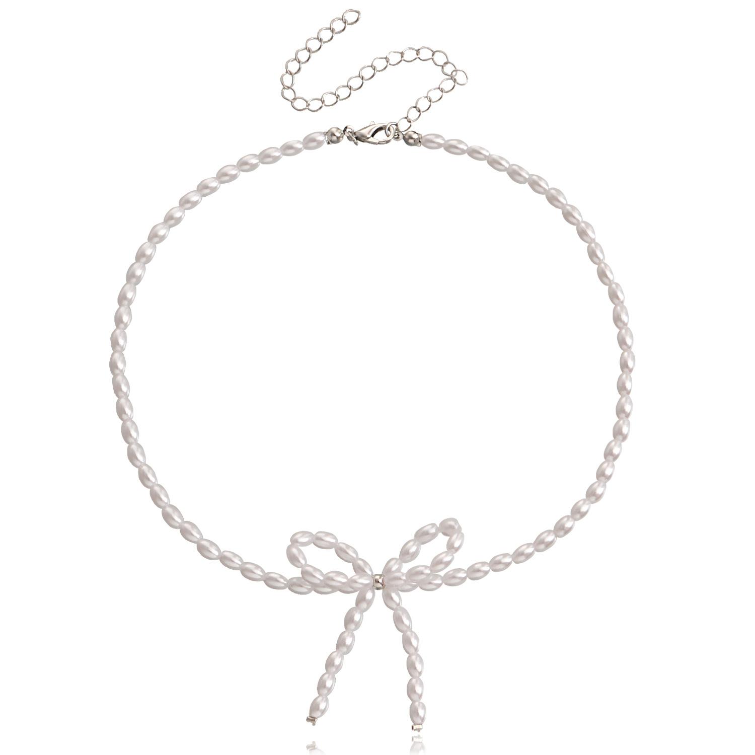 

European and American jewelry choker bow imitation pearl necklace women s niche design sense light luxury beaded necklace