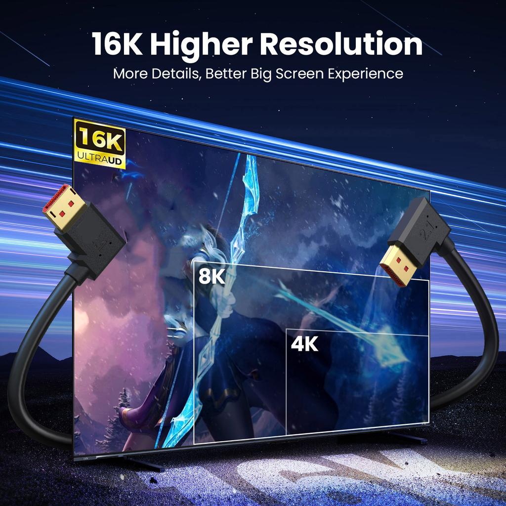 Flexible Angled 2.1 Video Cable 16K Resolution 54Gbps Transmission 8K120Hz 4K240Hz For Gaming Monitors