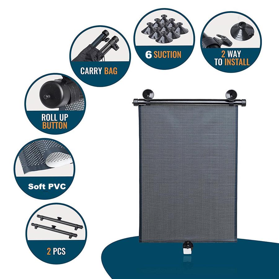 Auto Car Window Sun Shade Cover Roller Side Rear Visor Protector Cover 2 Pack