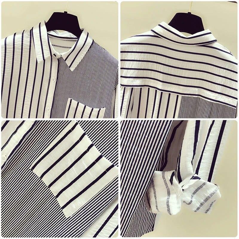 New Fresh and Fashionable Loose Top for Women, Versatile and Slim Stripe Spliced Shirt for Women