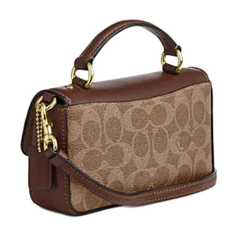COACH Josie 18 brand logo buckle closure, faux leather and cow leather, shoulder crossbody bag, small, women's, tan and brown