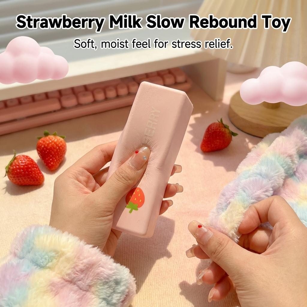 Strawberry Milk Bar Stress Relief Toy Slow Rebound PU Foam Soft Handfeel Figure