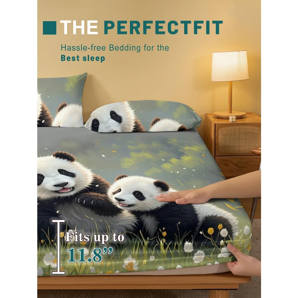 1 Cartoon Niedliches Tier Panda Digital Bedrucktes Mattiertes Spannbettlaken, Schlafzimmer Bedruckte Bettdecke, Bettwäsche(Kein Kissenbezug)