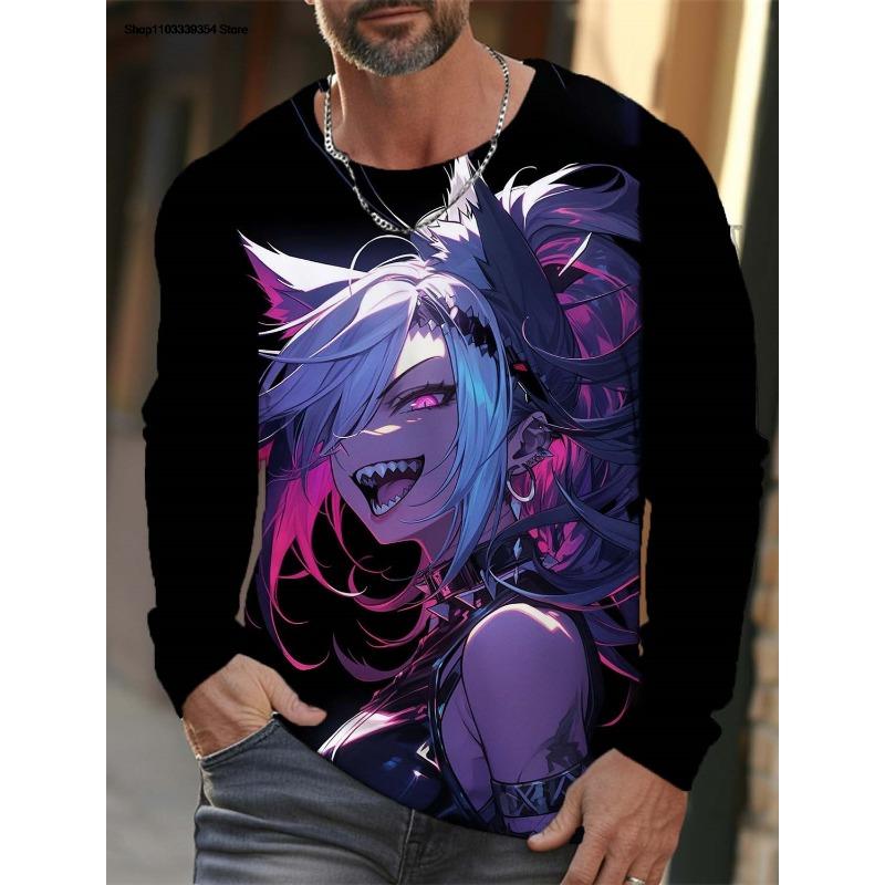 Cartoon Sexy Girl Pattern Men's Long Sleeve T-Shirt 3d Printed Oversized T Shirts For Men Personality Girl Harajuku Clothing Tops
