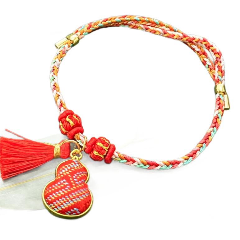 Handmade Five-Color Rope Bracelet with Zongzi Pendant - Adjustable Red Rope for Children