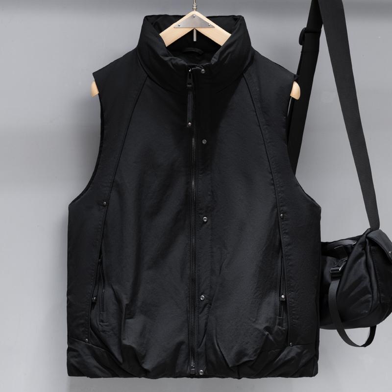 Men 50% White Duck Down Sleeveless Vest, Stand‑Collar Warm Zip‑Up Waistcoat Casual Winter Daily Outerwear Gilet