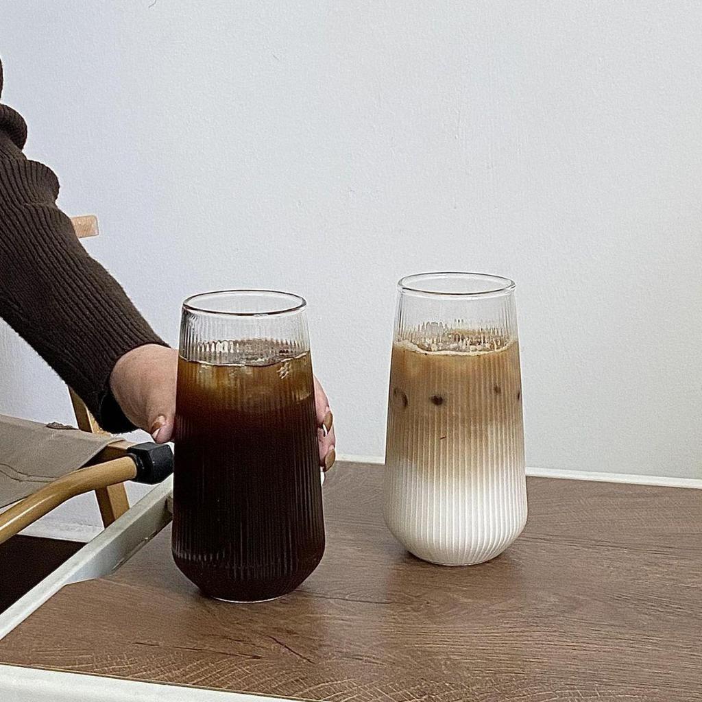 Premium Striped Glass Cup for Cold Drinks, Sparkling Water, Fruit Juices, and Heat-Resistant Lattes