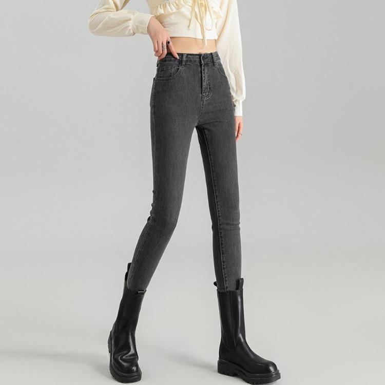 Women Slim High Waisted Jeans Elastic Tight Pencil Pants Thin Spring Autumn Trousers Small Feet New