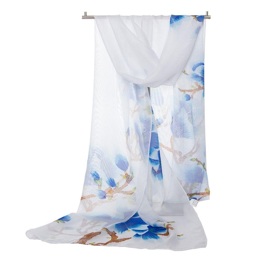 Flower Print Long Wrap Shawl 160*50cm Beach Gauze Scarf Elegant Shawl Silk  for Women