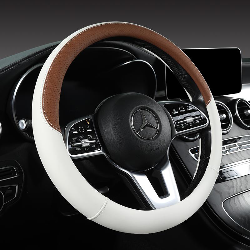 Perforated Nappa Leather Car Steering Wheel Cover Warm In Winter and Cool In Summer, Universal 15 Inch,  Anti-Slip, Odorless
