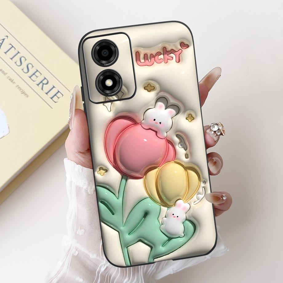 For Motorola Moto E13 4G Phone Case Moto E14 5G Back Cover Soft Matte Silicone Slim Fundas Lovely Panda Rabbit Flower Cartoon