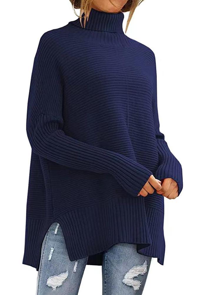 European High Neck Batwing Sleeve Women's Pullover Sweater - Autumn/Winter Fashion Knitwear