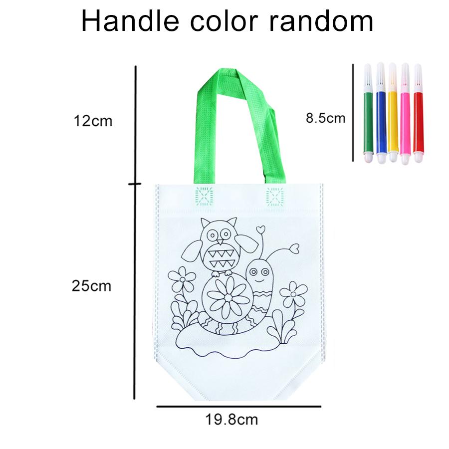 1PC DIY Graffiti Non-woven Bag with Coloring Marker Carnival Animal Art Party Goodie Bag for Kids Eco Reusable Mini Shopping Bag