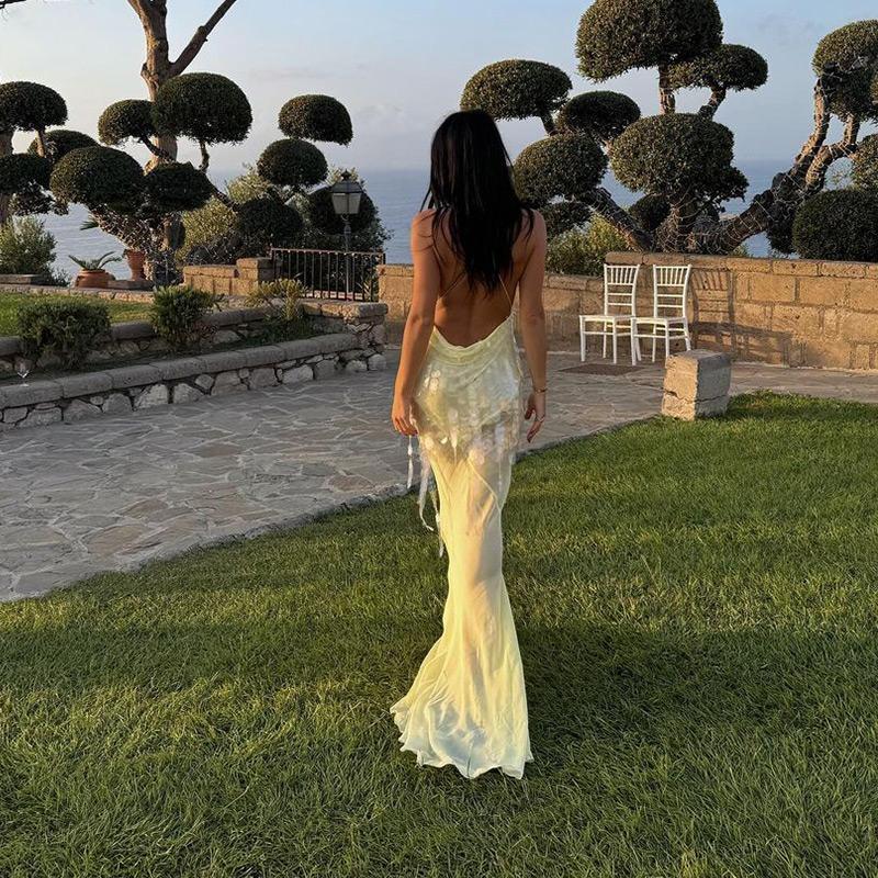 Sexy Hollow Sequin Sleeveless High Waist Evening Dress Casual Off Shoulder Deep V Slim Suspender Long Dresses