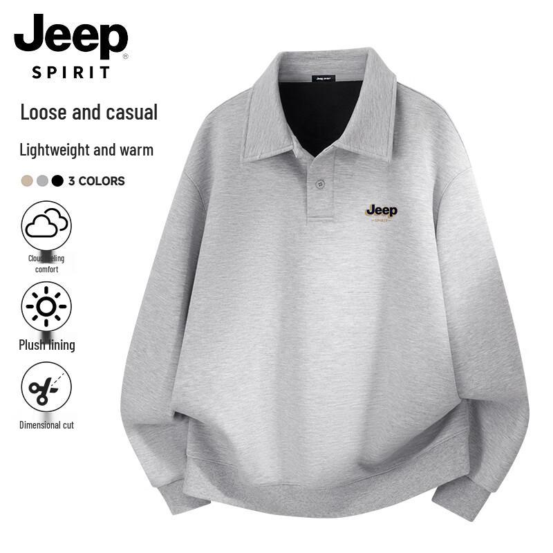 JEEP SPIRIT Men's Fleece-Lined Lapel Pullover Sweatshirt