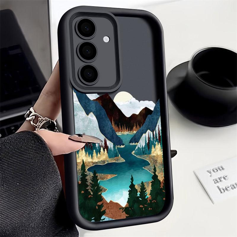 Landschaftsbild Bemalte Handyhülle Für Samsung S26 S25 S24 S23 S21 Ultra See Waldansicht Sonnenaufgang Für Galaxy S25 S24 FE S26 Plus Hülle