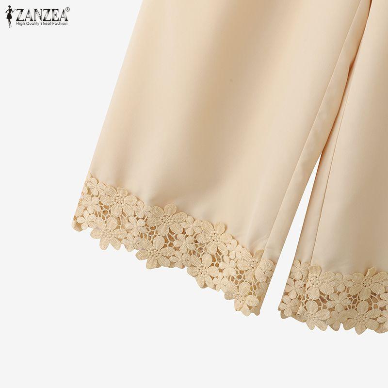 ZANZEA Women Casual Elastic Waist Loose Casual Wide Leg Pants