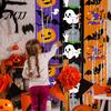 Festive Halloween Curtain Foil Fringe for Halloween, Orange Purple Black Background Photo Booth Backdrop Props, Pumpkin Ghost Bat Party Decoration