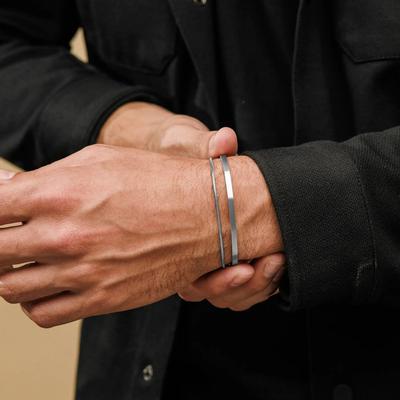 2 Stück Herren-Kettenarmbänder, Edelstahl-Manschettenarmband, Lässiges Schmuckset für Ehemann, Vater
