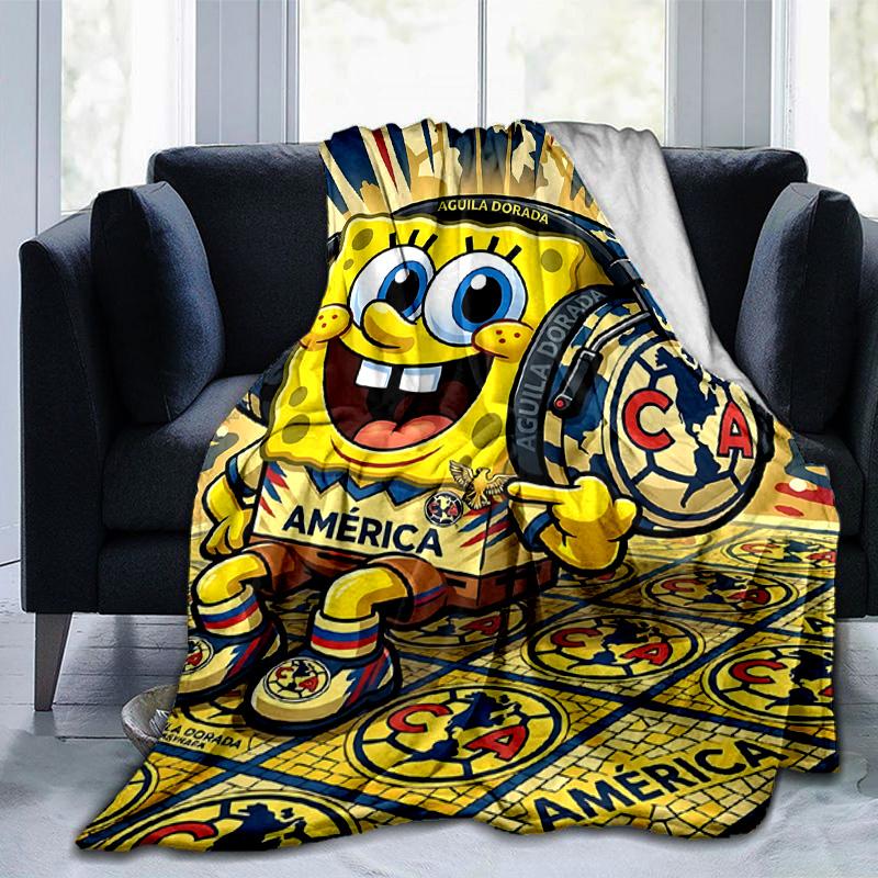 1pc Spongebob Headphones Shield Flannel Blanket Soft Warm Throw Blanket for Bedroom Living Room Bed Travel Camping Picnic Gift. MT71601194
