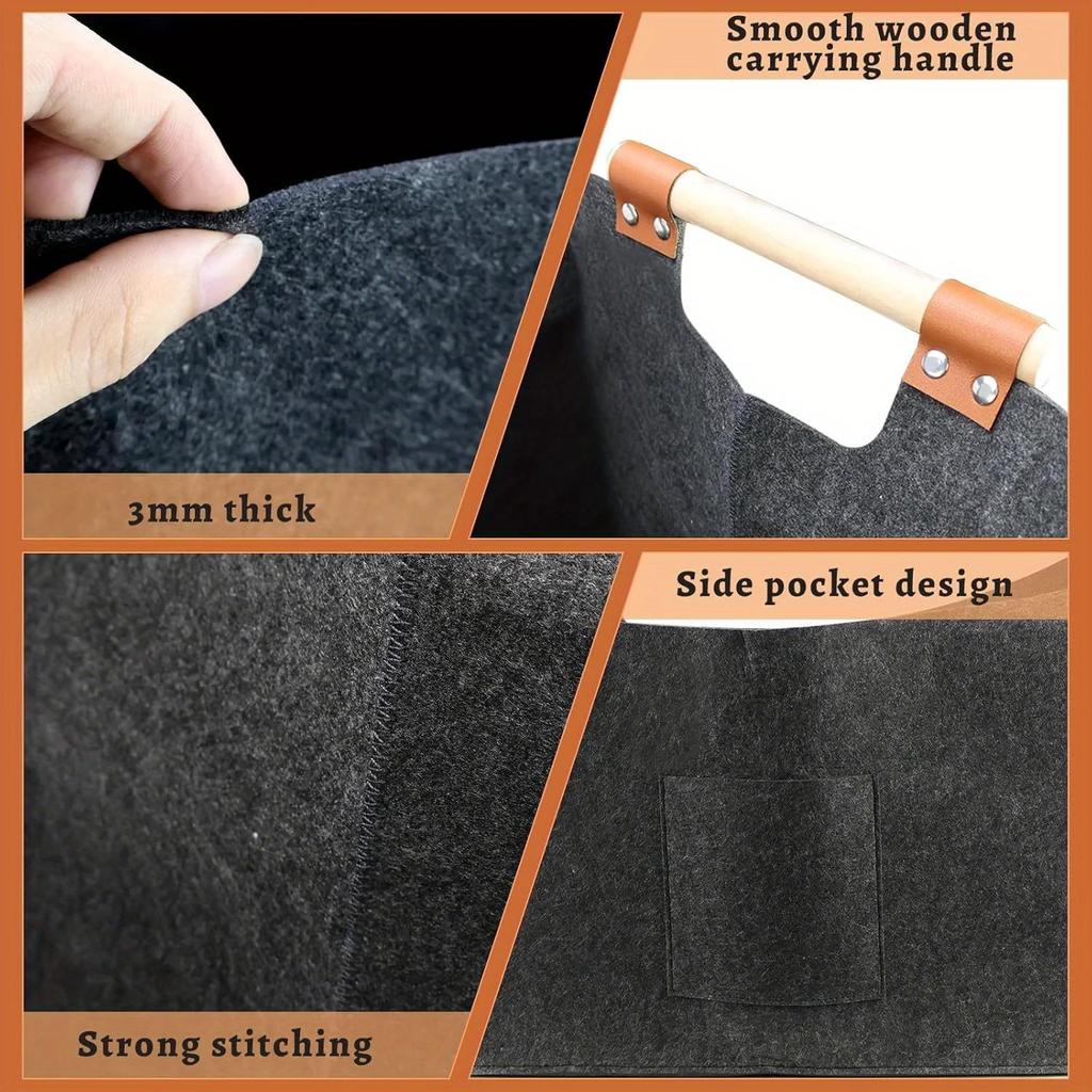 1 Pz Cesto Grande XXL per Legna da Ardere - Contenitore Pieghevole Robusto per Legna da Ardere con Spesso Pile e Robuste Maniglie in Legno