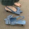 Bow Women Sandals Elegant Pointed Toe Mid Heeled Shoes Sexy Slingback Slippers 2025 Summer Pumps Fashion Luxury Sandalias Mujer