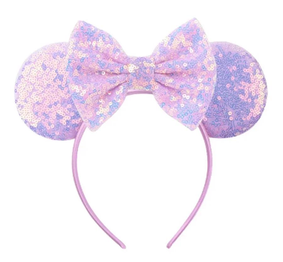 Mouse Ears Headband For Girls Adults 5'' Sparkly Sequin Bow Hairband Festival Party Travel DIY Hair Accessories
