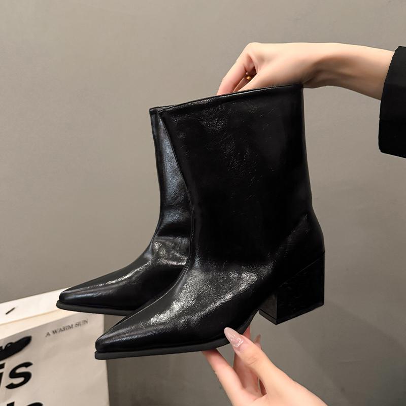 

Модные зимние женские сапоги до колена на толстом каблуке с острым носком, элегантные женские длинные ботильоны слипоны, botas de inverno feminina 35