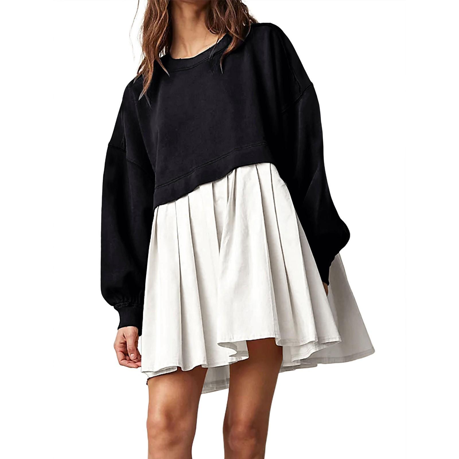 

Женское платье-толстовка большого размера с длинным рукавом в стиле пэчворк, пуловер, топы, платье-толстовка XL чёрный