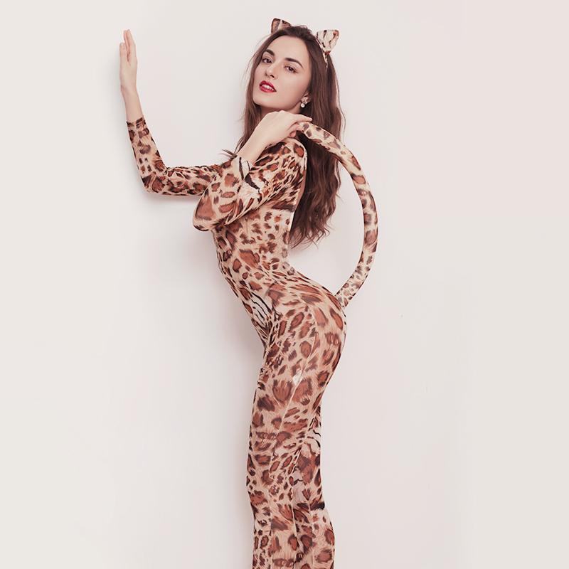 Hot Sexy Leopard Backless Jumpsuit Outfit Fantasy Cosplay Costumes Open Crotch Tights Bodystocking Bodysuit Erotic Lingerie Set