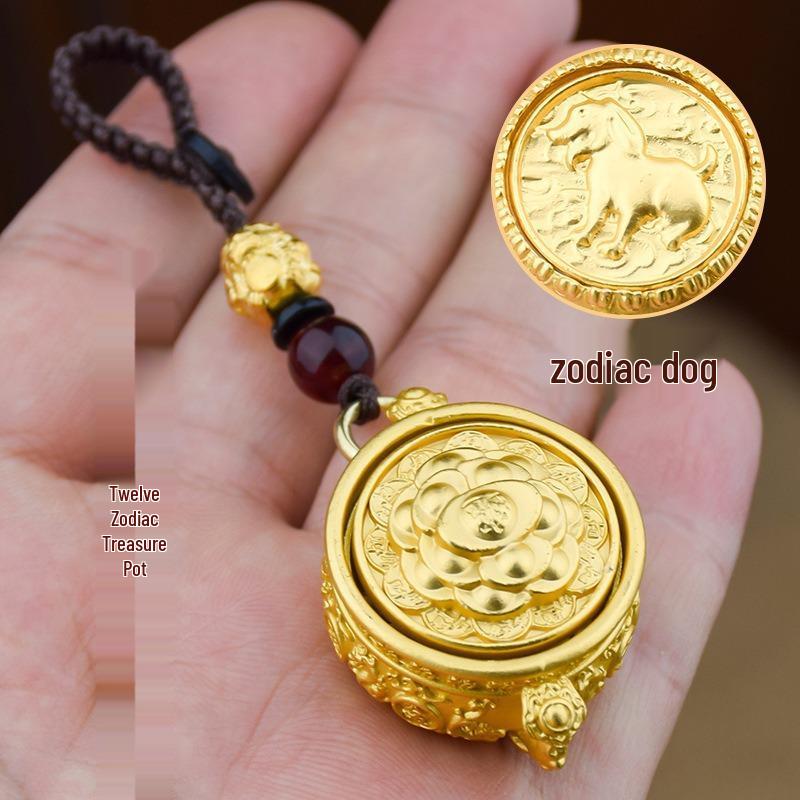 Zodiac Lucky Charm Rotating Pendant Keychain - Hot Selling Treasure Pot Design