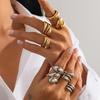 3Pcs/Set Baroque Pearl Open Ring for Women Vintage Irregular Waves Metal Folds Thick Chunky Gold Copper Color Ring Zircon Gifts