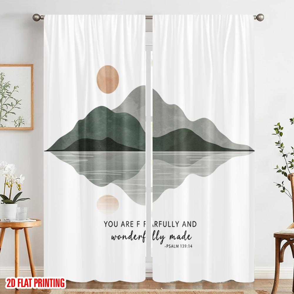 2pcs 2D flat printing Drapes Mountain Reflection Polyester Fabric Without Electricity Holiday Decorations for Indoor