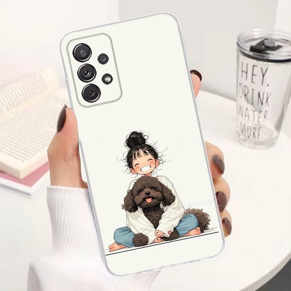 Kid Girl Dog Cute Cartoon Phone Case For Samsung A30,71,51,S9,10,20,Ultra,FE,23,21,PIus,Lite, S22,Transparent, Silicone