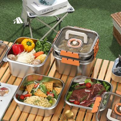 Edelstahl Lebensmittelaufbewahrungsbox Verdickte quadratische Platte Tragbarer Beilagenbehälter Frische Lunchbox mit Tragegriff