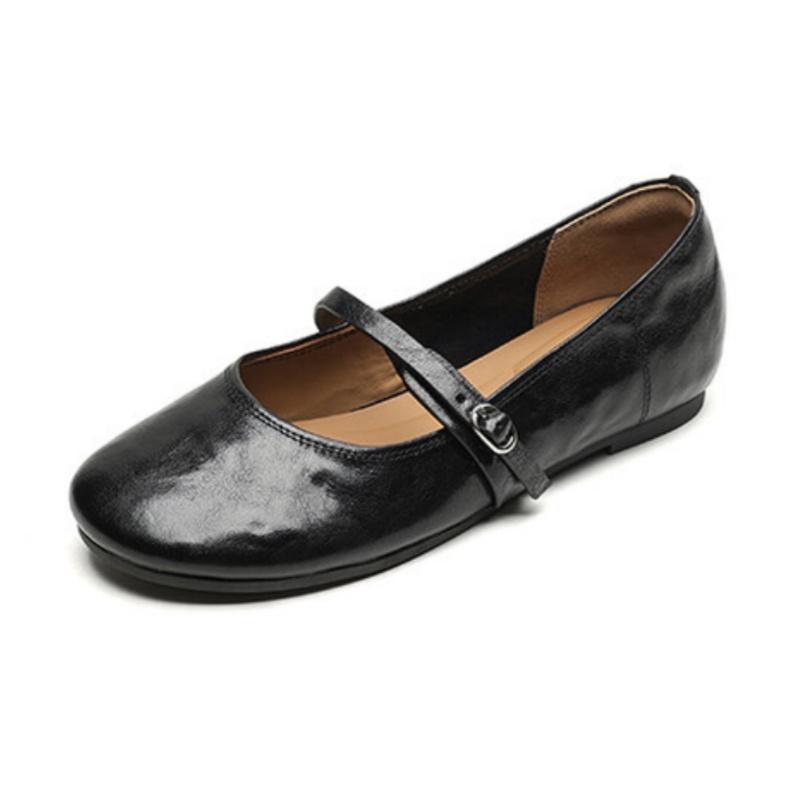 Fashion Mary Jane Ballet Shoes 2025 Design Oringnal Women's Cow Leather Metal Buckle Flat Shoes Retro Casual Daily Female Flat Shoes