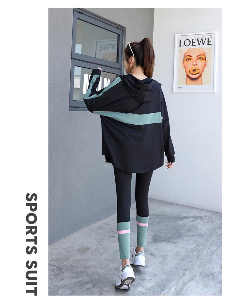 Women's Plus Size Loose Zipper Hoodie Three-Piece Sports Suit with Tapered Pants - Hip Covering, Slimming Yoga Wear
