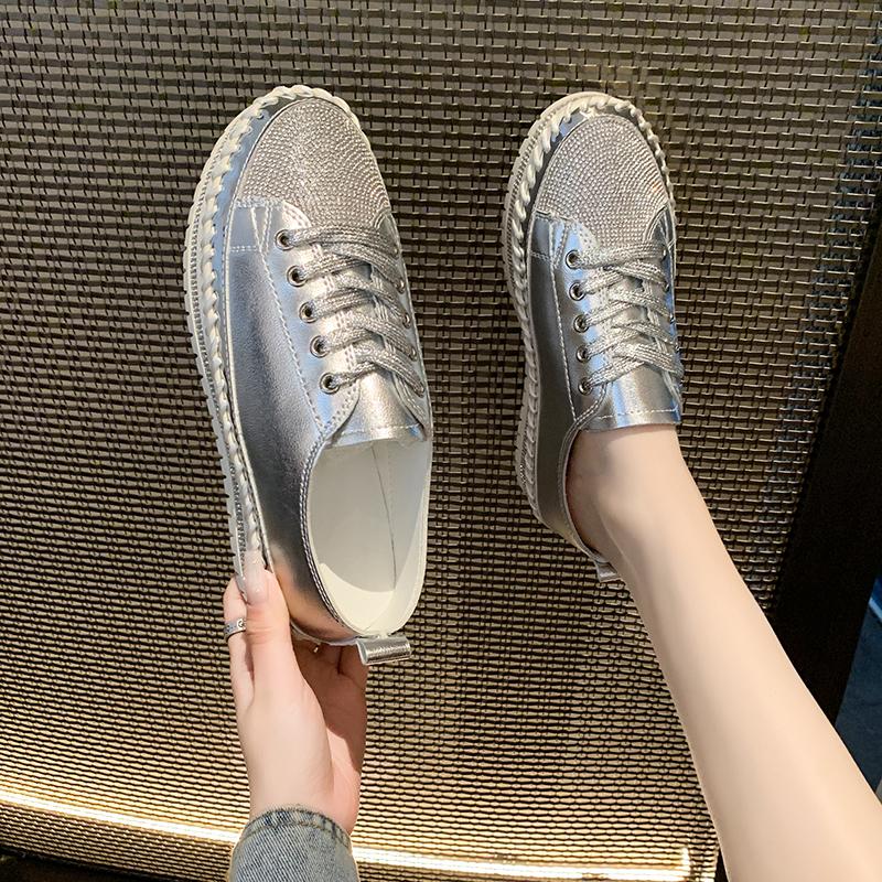 Fashion Luxury Silver Women's Shoes Women's Flat Shoes Designer Thick Sole Women's Sneakers Anti-Slip Casual Sneakers